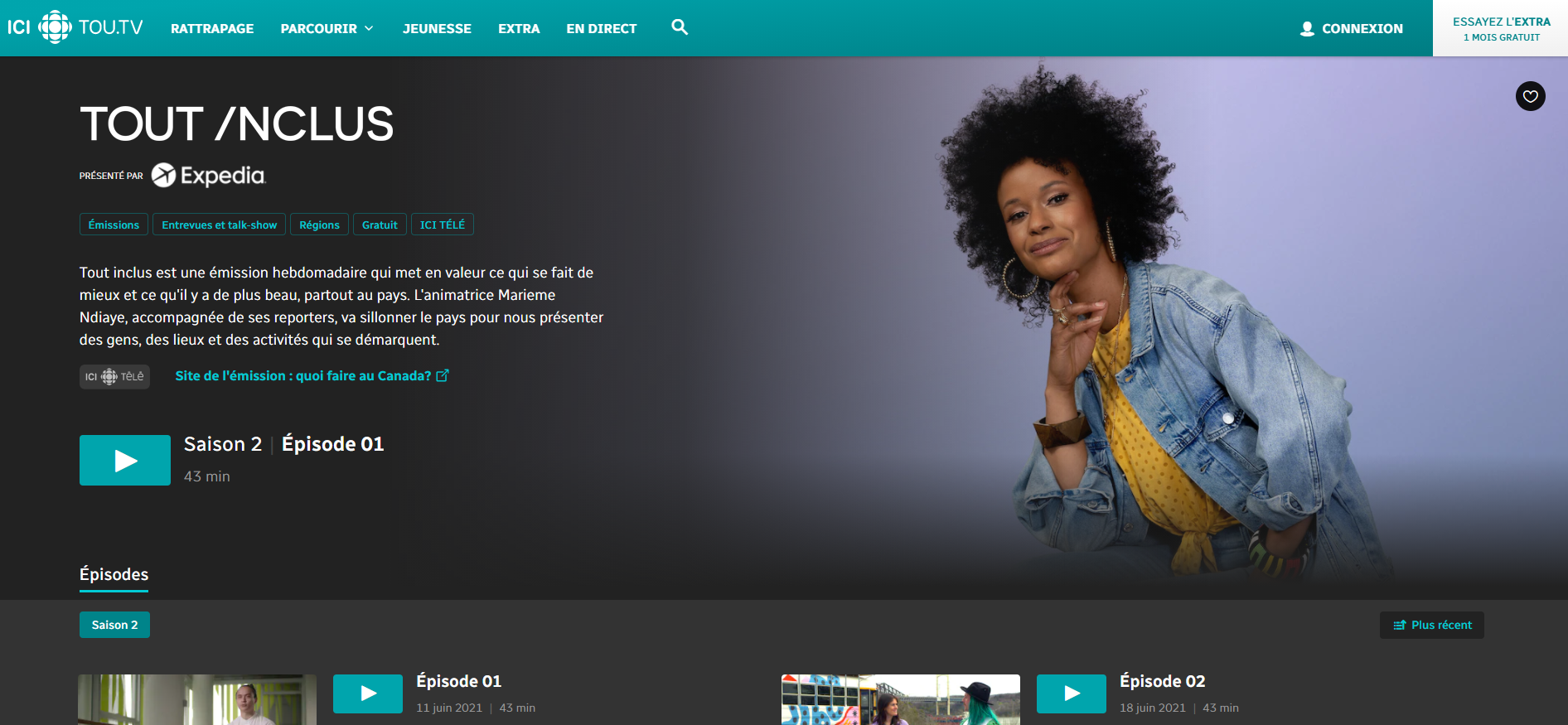 Visibilité Logo ICI TOU.TV Page Émission